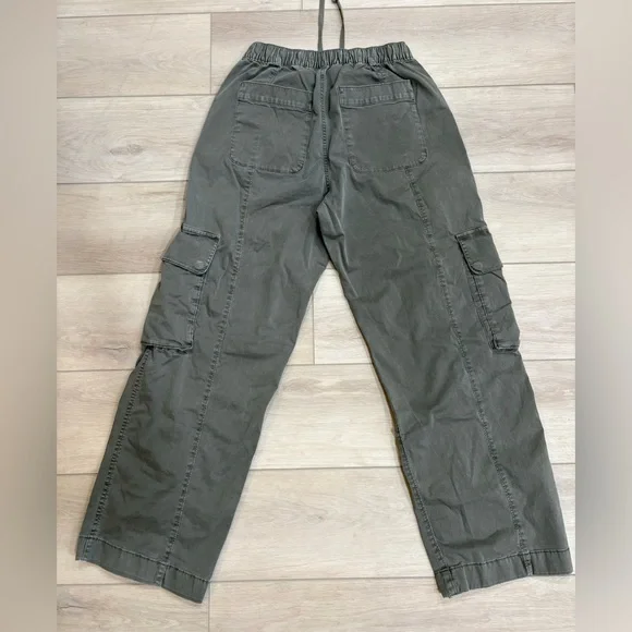 Abercrombie Fitch Baggy Cargo Pants Women S Army Green Pull-on Drawstring Zipper - Picture 3 of 9